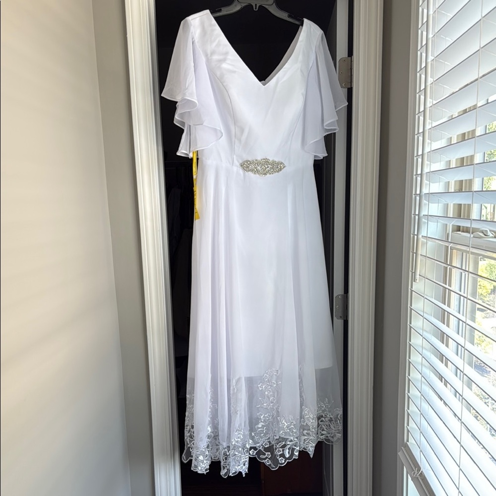 Elegant White Dress with Silver Embellishment